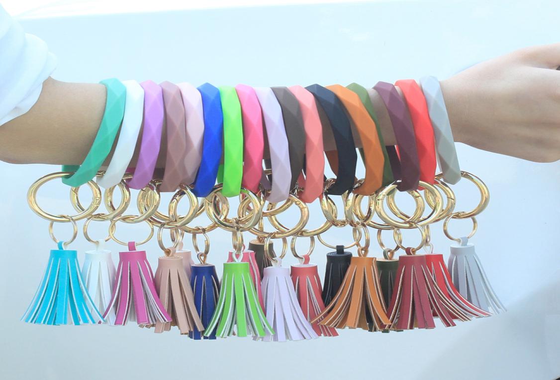 

2020 Women Diamond Silicone Bracelets Keychain 17 Styles Wristlet Tassel Key Ring Bracelet Bangle Fashion Keychain Girl Party Gift1351478