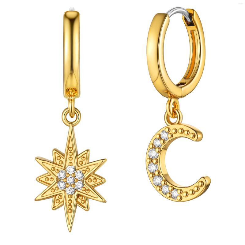 

Dangle Earrings Kpop Moon&Star Earring Drop For Women Copper Cubic Zirconia Gold Color Sensitive Ears Fashion Jewelry Gift Party