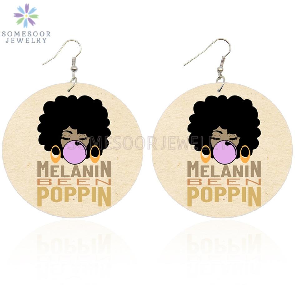 

SOMESOOR Melanin Been Poppin African Wood Drop Earrings Bubble Gum Girl Afro Natural Hair Design Dangle Jewelry For Women Gifts9736943