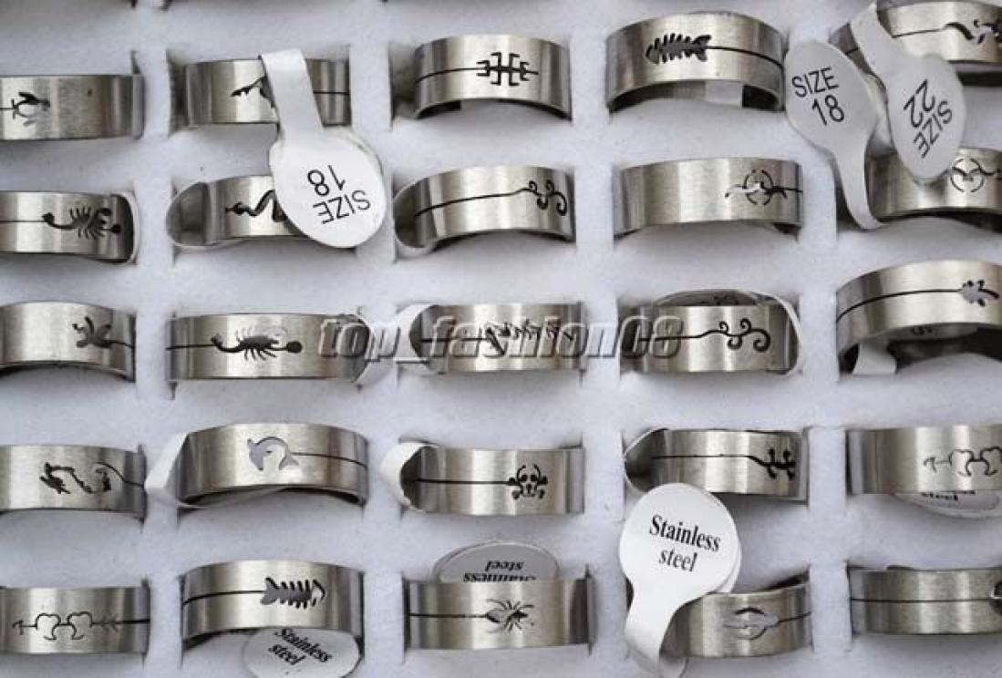 

Whole lots 50pcs mix design wire cut Stainless Steel rings 1722mm jewelry r0159 9247883