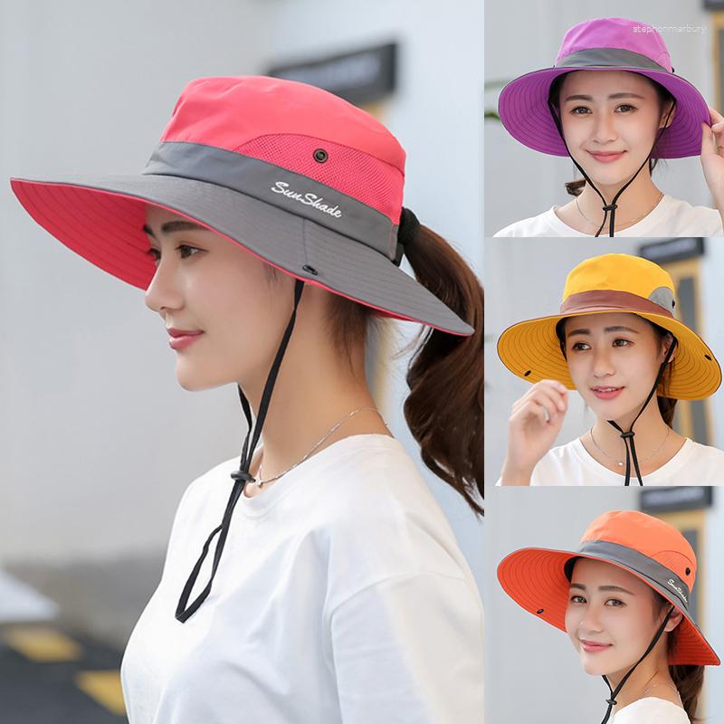 

Wide Brim Hats Fashion Women Fisherman Summer Hat Sun UV Protection Holder Hiking Outdoor