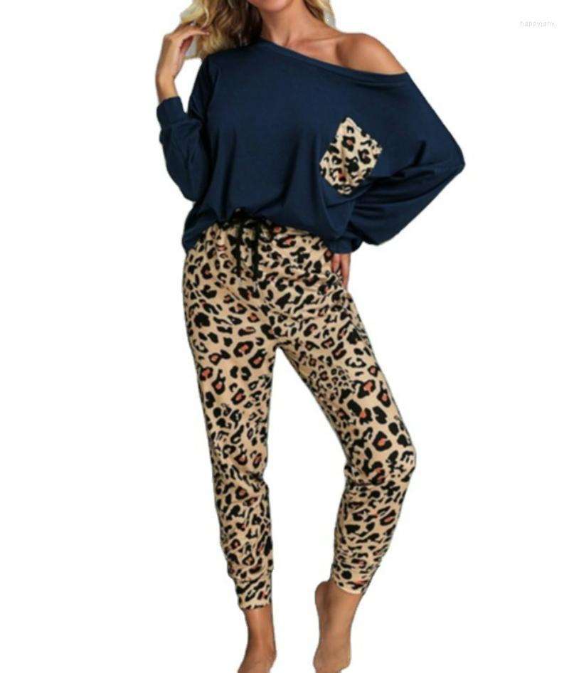 

Women's Sleepwear 2023 Women Leopard Print Short Sleeve Letter T-Shirt Suit, B2
