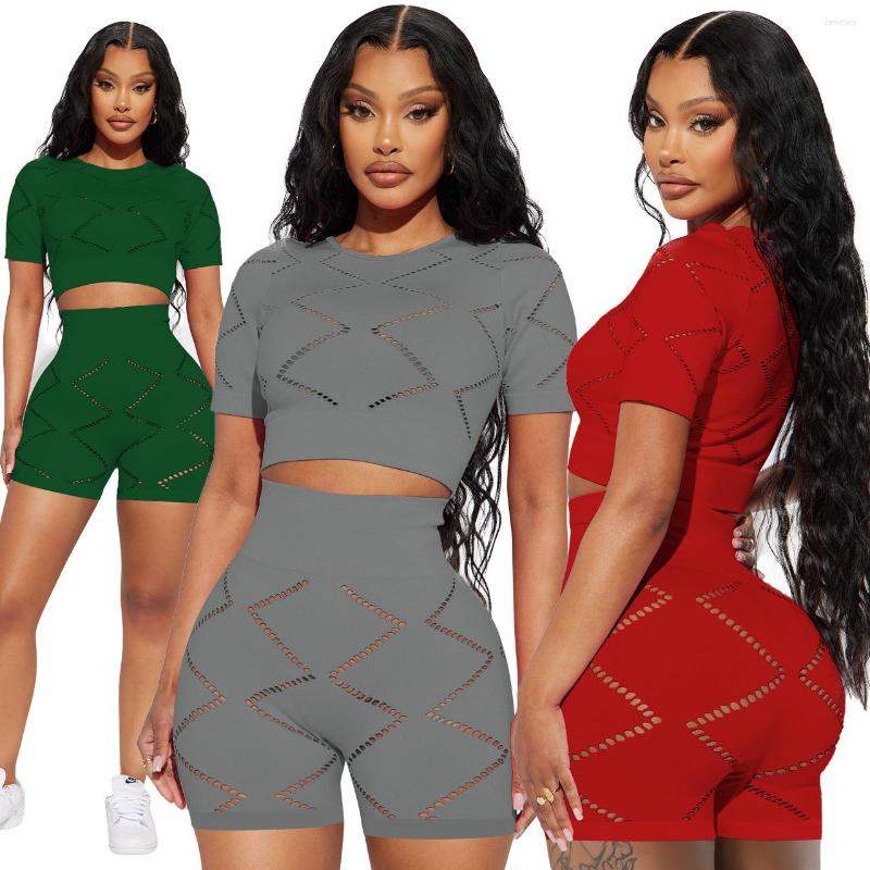 

Women' Tracksuits Summer Sports Shorts Clothes For Women Fashion Casual Solid Color Burn Flower Sexy Two Peice Set Matching Sets, Green