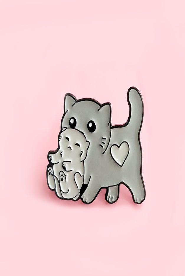 

gray loving kitten and cat mom brooch fashion cute cartoon animal cat carrying cat badge costume pendant jewelry gifts zdl03217390025