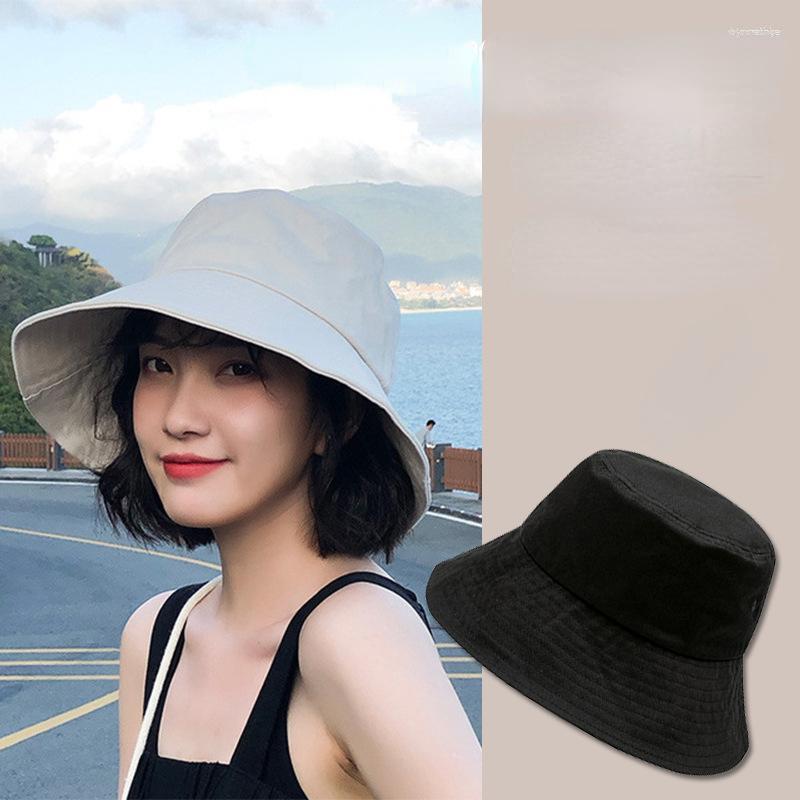 

Berets Women Solid Color Bucket Hat Summer Foldable Sunscreen Panama Fisherman Female Outdoor Sun Prevent Travel Beach Cap, White