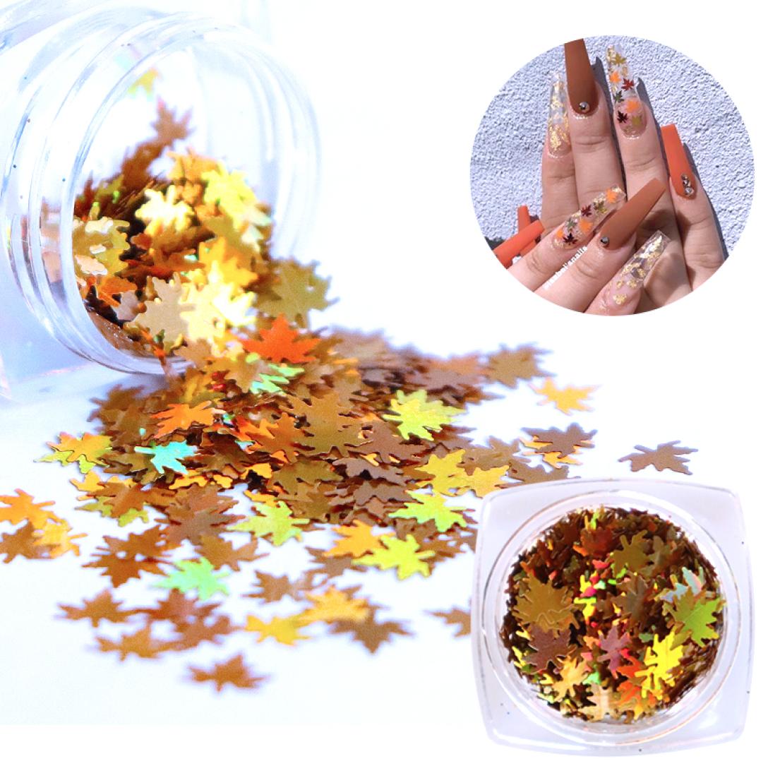 

1 Box Holographic Laser Nail Glitter Fall Leaves Shape Chameleon Sequins Flakes Maple Leaf Tool Nail Art Decoration Manicure1655494