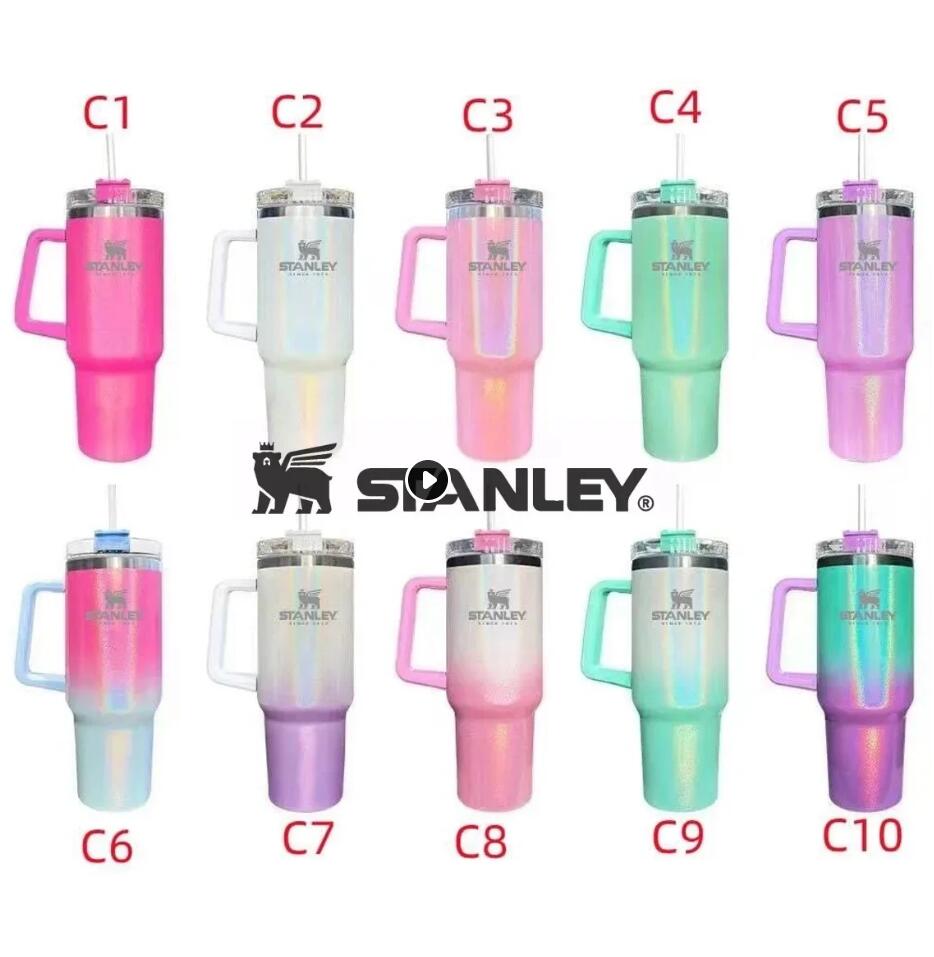 DHL Ship 1Pc Avec gobelets logo Stanley ! En stock ! Gobelets à paillettes de 40 oz de sublimation avec poignée tasses à café de voyage isolées e