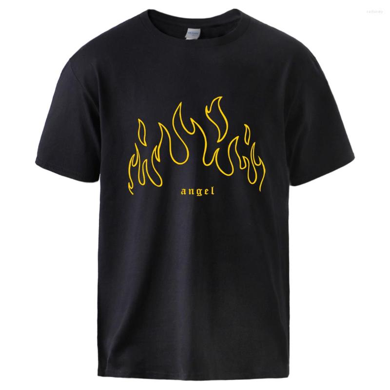 

Men' T Shirts Angel Yellow Fire Printing Tee Shirt Men Comfortable Cotton T-Shirts Soft Breathable Fashion Clothing Crew Neck Original, Blue