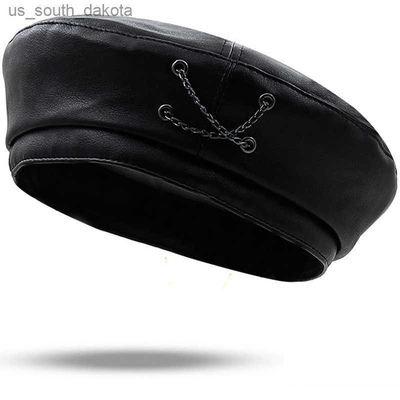 

2022 New classic Girl vintage leather buckle PU leather Beret women's autumn and winter fashion easy match flat top painter cap L230523, 03