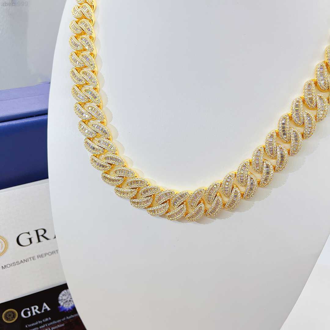 

Hip Hop Jewelry Moissanite Baguette Vvs Moissanite Diamond 18mm Iced Out Necklace 925 Silver Cuban Link Chain