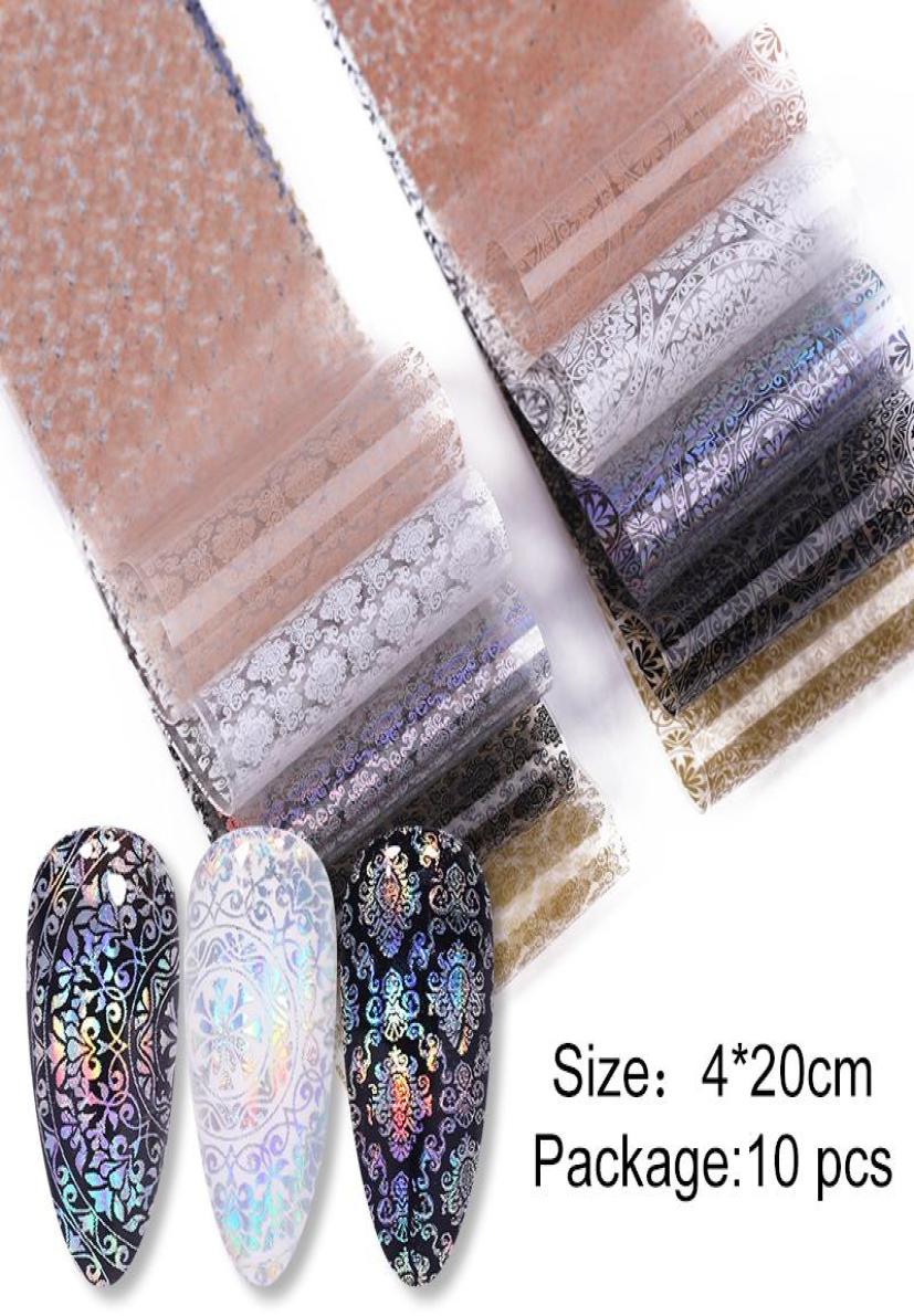 

10 Pcs Laser Pattern Nail Foil Stickers Black And White Pattern Nail Art Transfer Stickers Decals Decoration With Laser Effect8146630, Chocolate