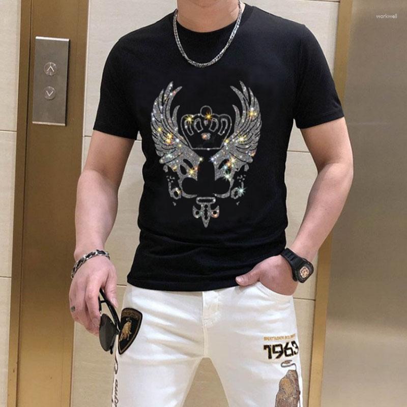 

Men's T Shirts Men's T-shirt Cotton Short Sleeve Summer Rhinestones Casual Men Tshirt Cool Male Tee Shirt 111, As shown
