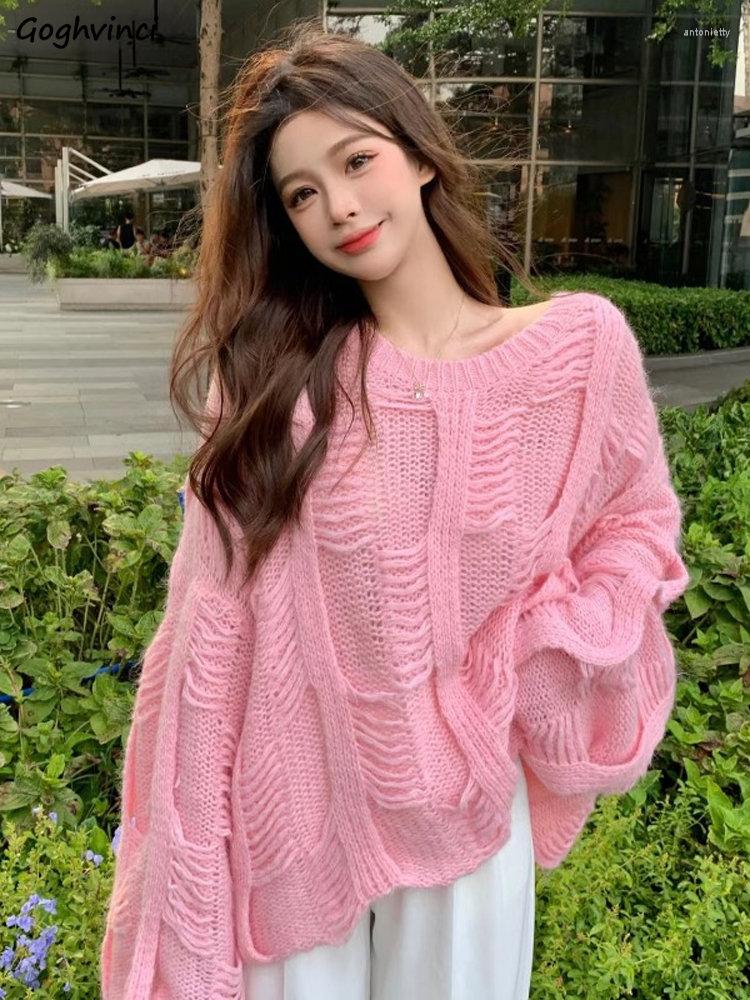 

Women's Sweaters Autumn 2023 Fashion Pullovers Women Korean Ins Loose Chic Lazy Long Sleeve Knitted Clothes Young Sweet Girl Stylish, Pink