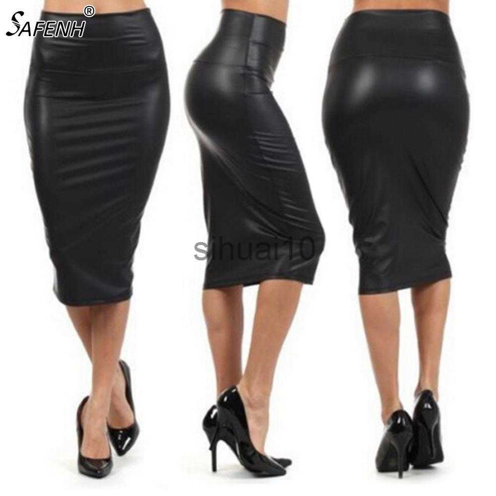 

Skirts 2021 Winter Autumn Women PU Leather Skirt High Waist Pencil Skirts Sexy Club Vintage Bodycon Midi Skirt jupe faldas Plus size J230621, Black