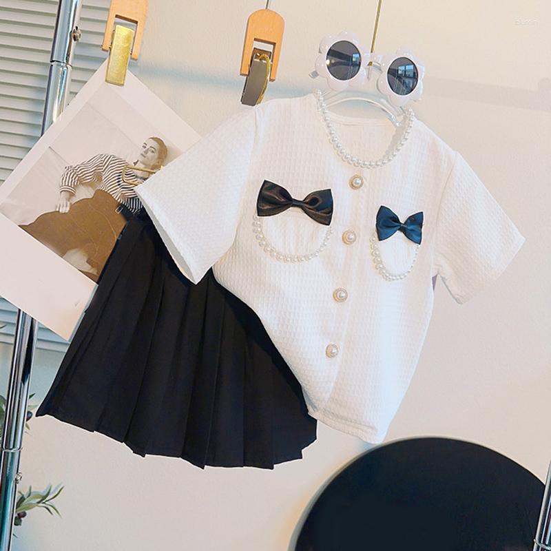 

Clothing Sets 2023 Girl Suit Summer Lady Style Casual Set Top Skirt 2Pcs Kid Clothes Children, Bz3163 white