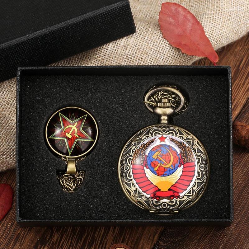 

Pocket Watches Vintage Watch Necklace Set USSR Soviet Badge CCCP Sickle Hammer Quartz Gifts For Men Steampunk Women Retro Clock, Watch set 2