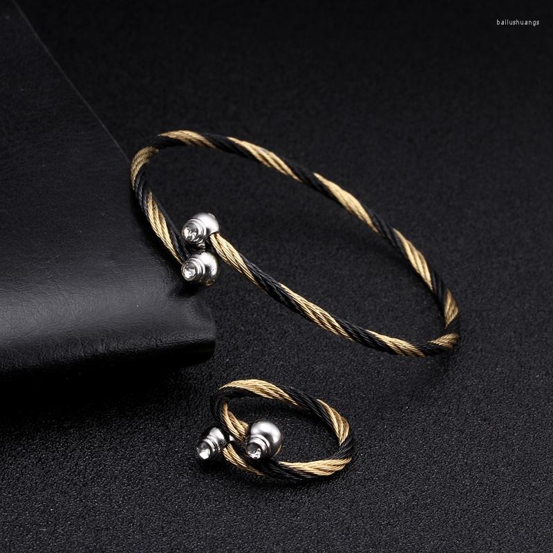 

Charm Bracelets Unique Braided Women Stainless Steel Open Cuff Brand Sporty Chain Link Crystal Female Ladies Jewelry