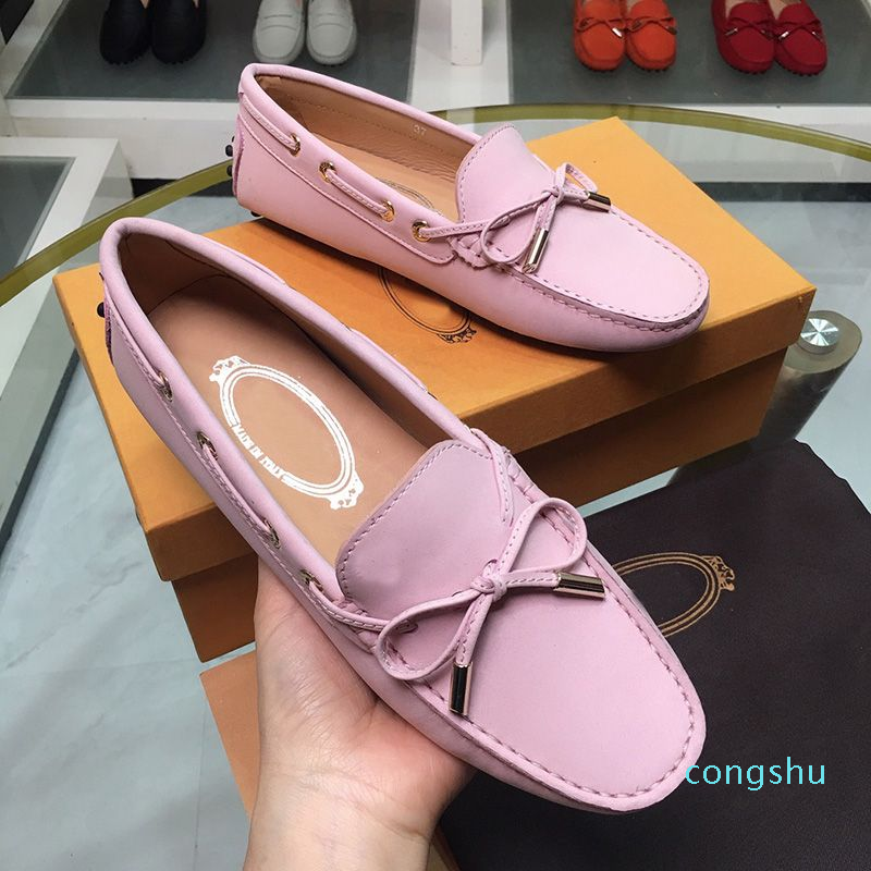 

2023 Summer Italian Imported Genuine Leather Women's Shoes New Deerskin Bean Shoes Comfort Slip shoe Shoes for Driving, Fuchsia