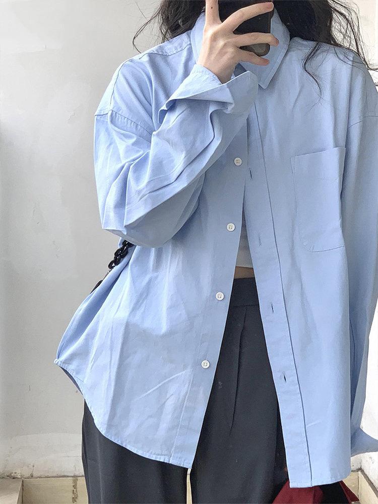 

Women's Blouses 2023 Spring Fashion Women Blouse Chic Streetwear Loose Long Sleeve All Match Blusas Pocket Solid Y2k Aesthetic Harajuku, Light blue