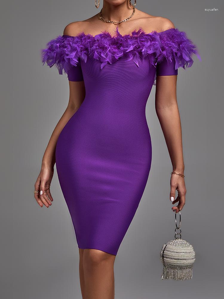 

Casual Dresses Tassel Bandage Dress 2023 Women Off Shouler Bodycon High Quality Elegant Sexy Evening Club Party Summer, Purple