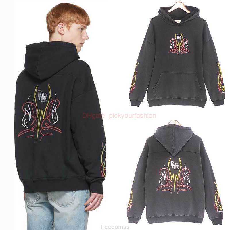 

Designer Clothing Mens Sweatshirts Hoodies Rhude 2022 Autumnwinter Washed Old High Street Line Butterfly Print Loose Sweater Hoodies for Men Women Fashion Streetw, Shipping fee