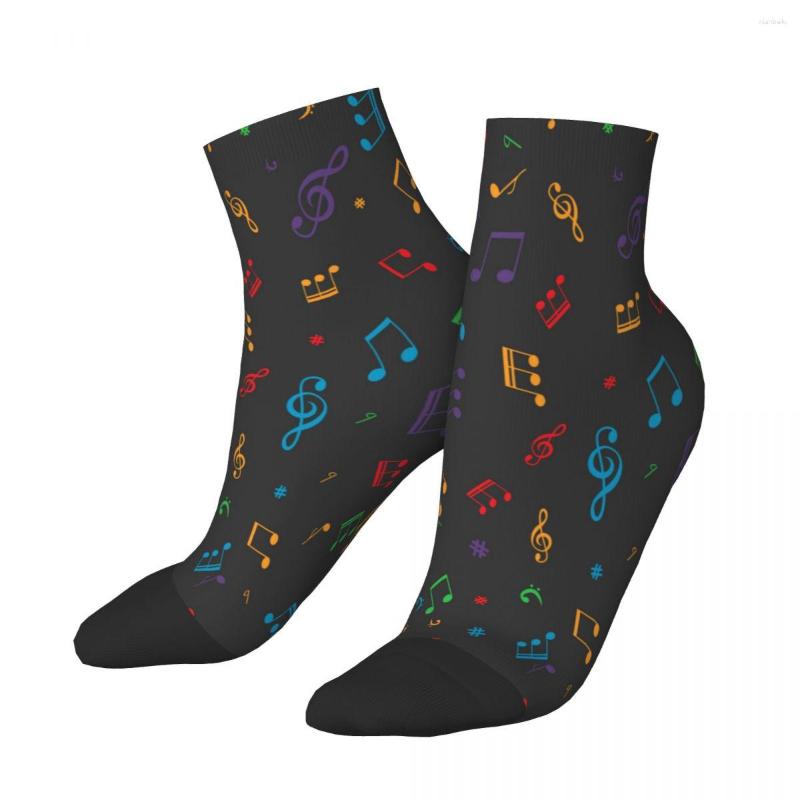 

Men's Socks Polyester Low Tube Musical Notes Pattern Breathable Casual Short Sock, 2 black