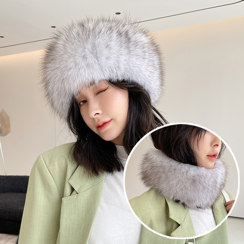 

Womens Double Side Real Fox Fur Scarf Handband Knitted Snood Neck Warmer Collar
