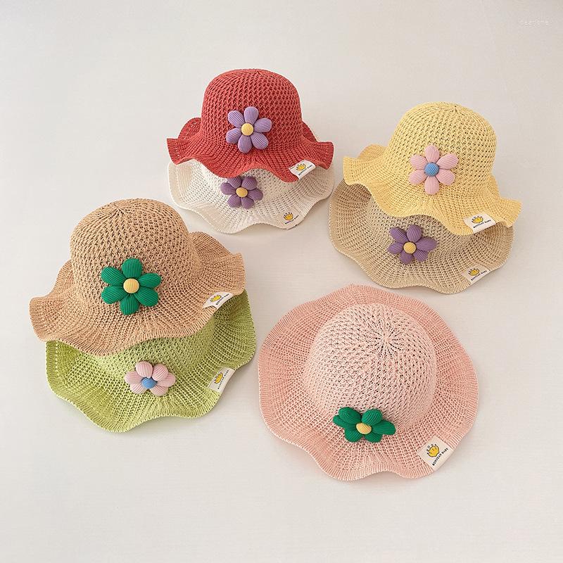 

Hats Summer Girl Baby Sweet Beach Knitted Straw Cap Children Knit Flower Casual Hat Kid Outdoor Sunscreen Sun Infant Accessories, C3856-3