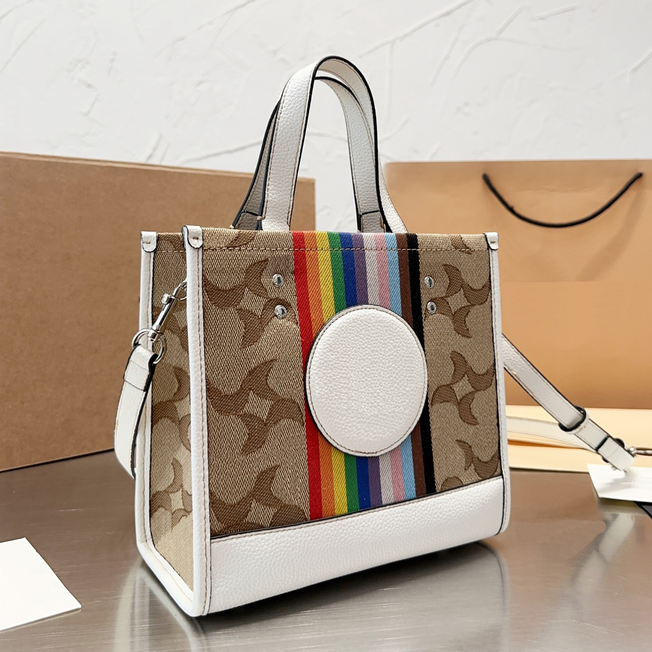 

the tote bag women luxury bag handbags womens totes bags Luxurys handbags Fashion Large Capacity Rainbow Stripes handbags, Cev01 22*20cm