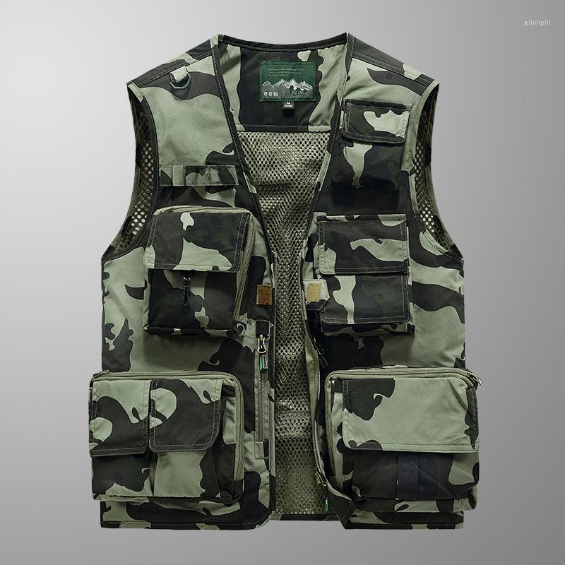 

Men's Vests 2023 Men's Spring And Summer Camouflage Mesh Vest Pography Outdoor Director Multi-Pocket Leisure Fishing Thin, Dark green