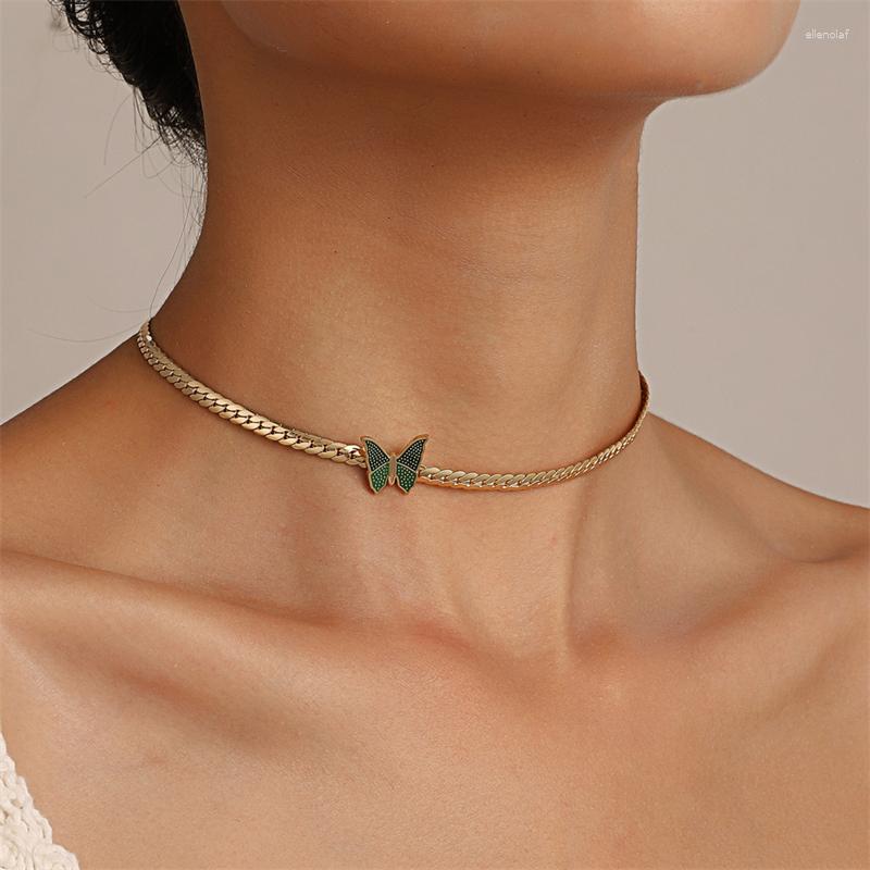 

Chains Butterfly Pendant Choker Necklace Flat Chain Gold Silver Color Stainless Steel Simple Clavicle Fashion Jewelr