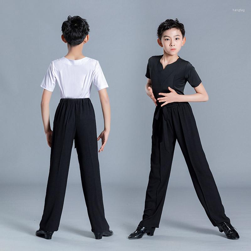 

Stage Wear Latin Dance Pants Boys Professional Practice Black Trousers Original Design Costumes DN12299, White top