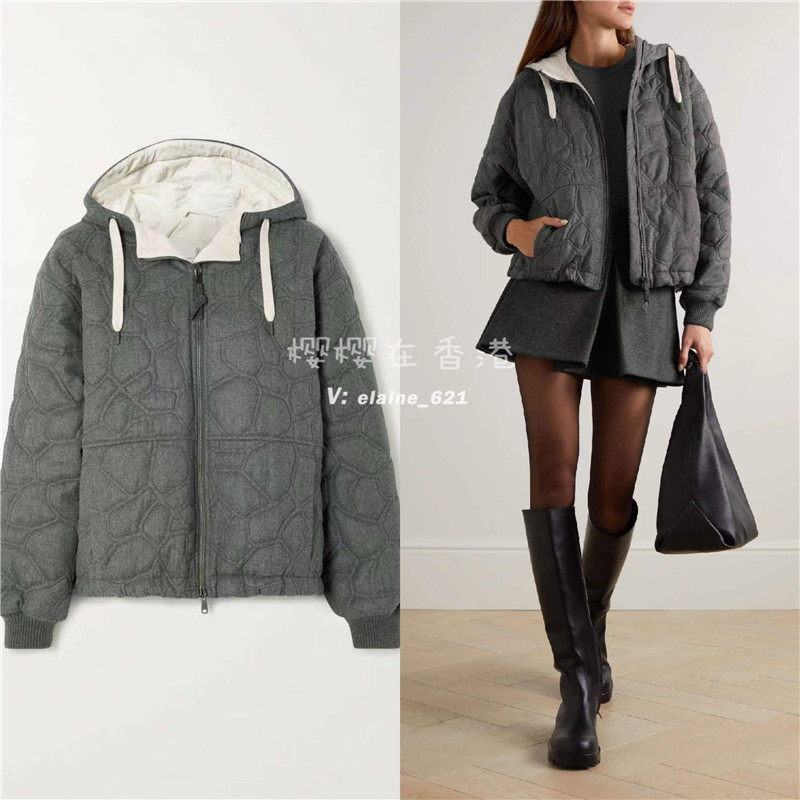 

Women Jackets Brunello Cucinelli Spring and Summer Wool Flannel Hooded Coat, Gray