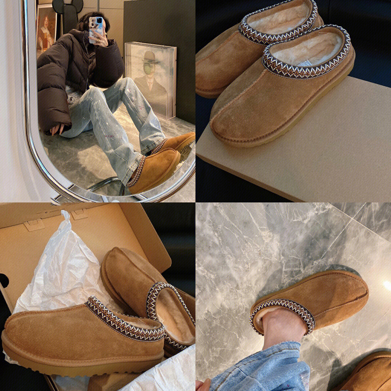 

Tasman Shoes Designer Slipper Chestnut Australian Platform Slippers Platform Tazz Boots Real Leather Fluffy Fur Slides Thick Bottom Size 35-43, 11#