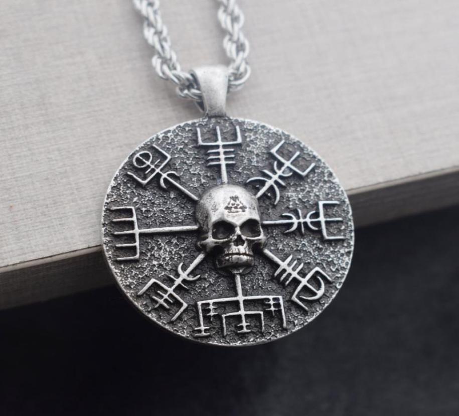 

SanLan 12pcs Norse Vikings Gear Vegvisir with skull necklace amulet3441488