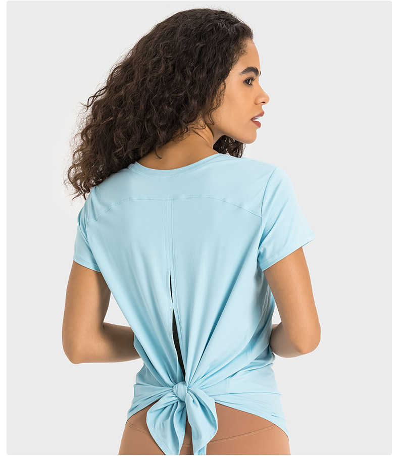 

Yoga Womens Clothing Gym Shirts Yoga Sport Top Outdoor Jogging Women's Short Sleeve Top Sportswear Butterfly Bandage T-shirts Summer L-23, Broken ice blue