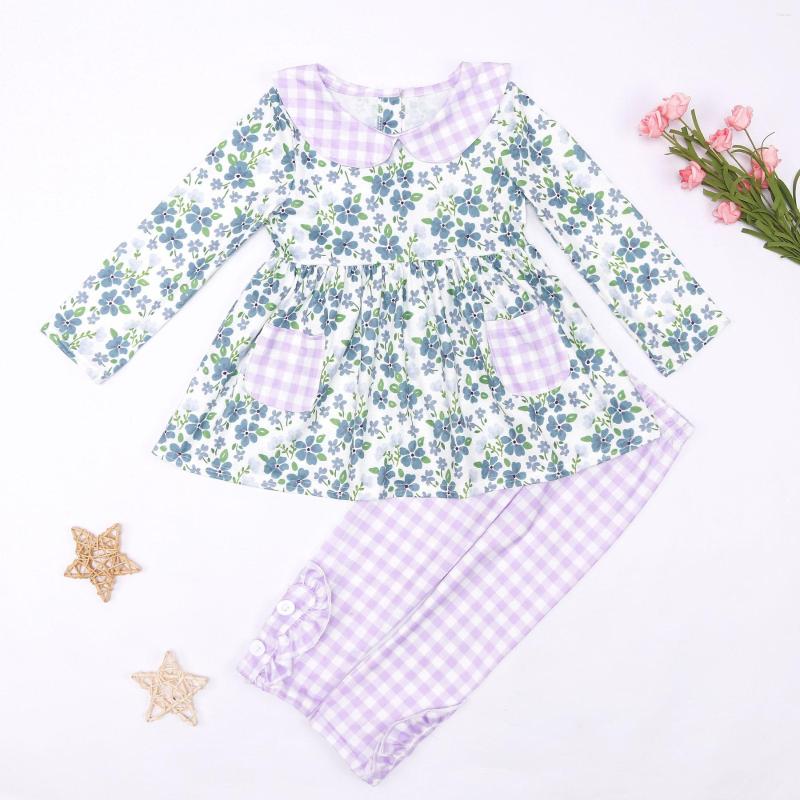 

Clothing Sets Style 1-8T Kids Outfits Baby Girl Clothes Set 2pcs Toddler Suit Pocket Floral Bodysuit Long Sleeve Purple Lattices Shorts, Girl set