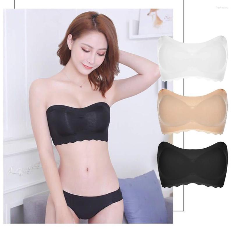 

Bras Strapless Bra For Woman Invisible Tube Tops Seamless Breathable Wrap Bandeau Brassiere Push Up Lingerie Wedding, Beige