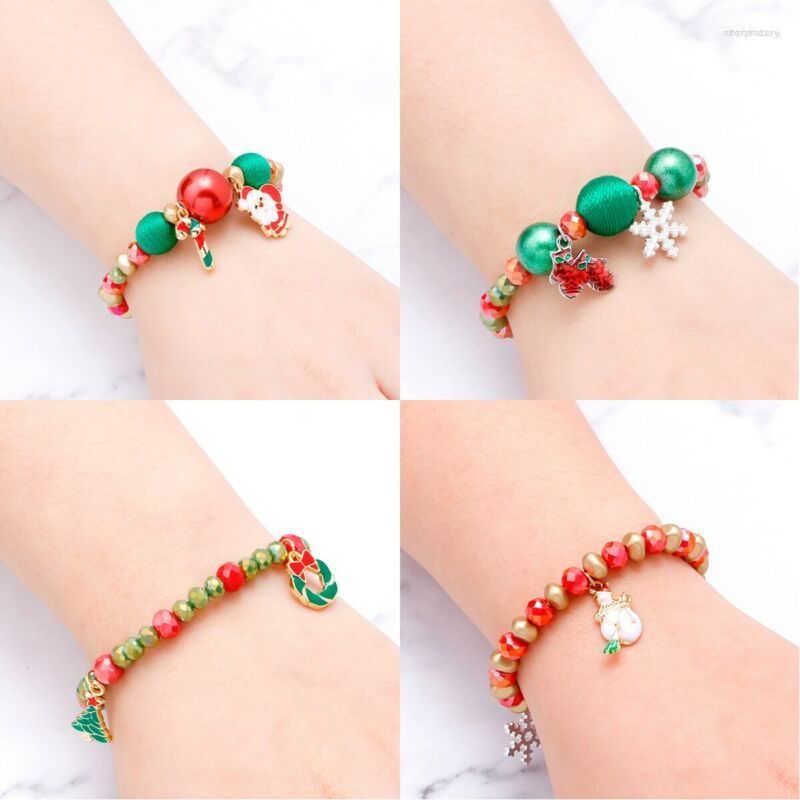 

Strand Bracelet Jewelry Beads Crystal Claus Women Christmas Santa Charm Stone