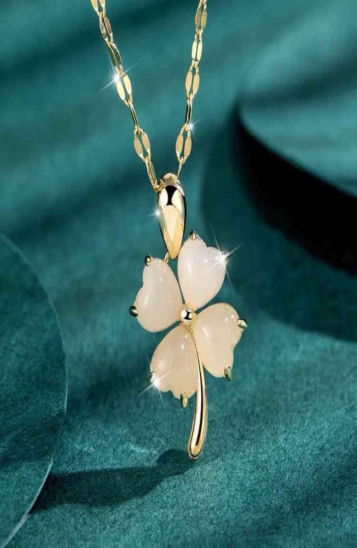 

S925 Sterling Silver ancient method silver an jade clover female Chinese style national tide pendant live broadcast gift Neckla1412556