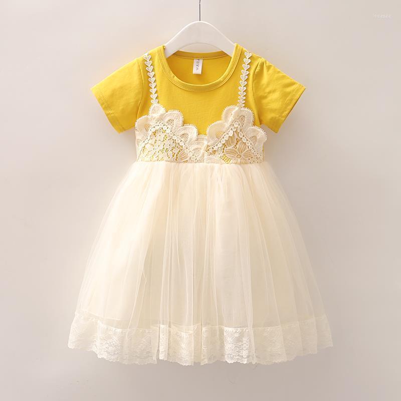 

Girl Dresses Pink&yellow 2023 Girls Summer Princess Dress Baby Kids Beautiful Lace Mesh Birthday Party Tutu Children Vestidos Clothes