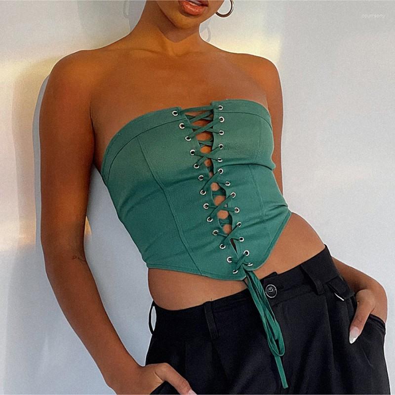 

Women' Tanks BEELADAN Women' Summer Y2K Bodycon Tube Top Solid Sleeveless Sexy Backless Lace Up Fashion Streetwear Party Wear, Blue