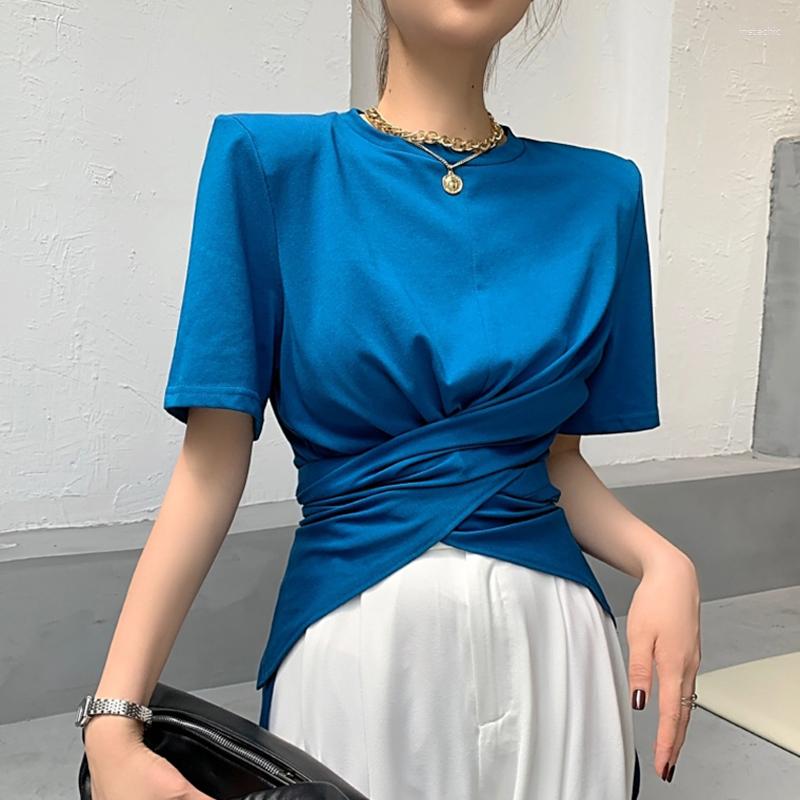 

Women' T Shirts Fashion Short Sleeve Cotton Shirt Women Summer Loose Shoulder Pads T-shirt Korean White Tees Chic Cross Elegant Tshirts, Black