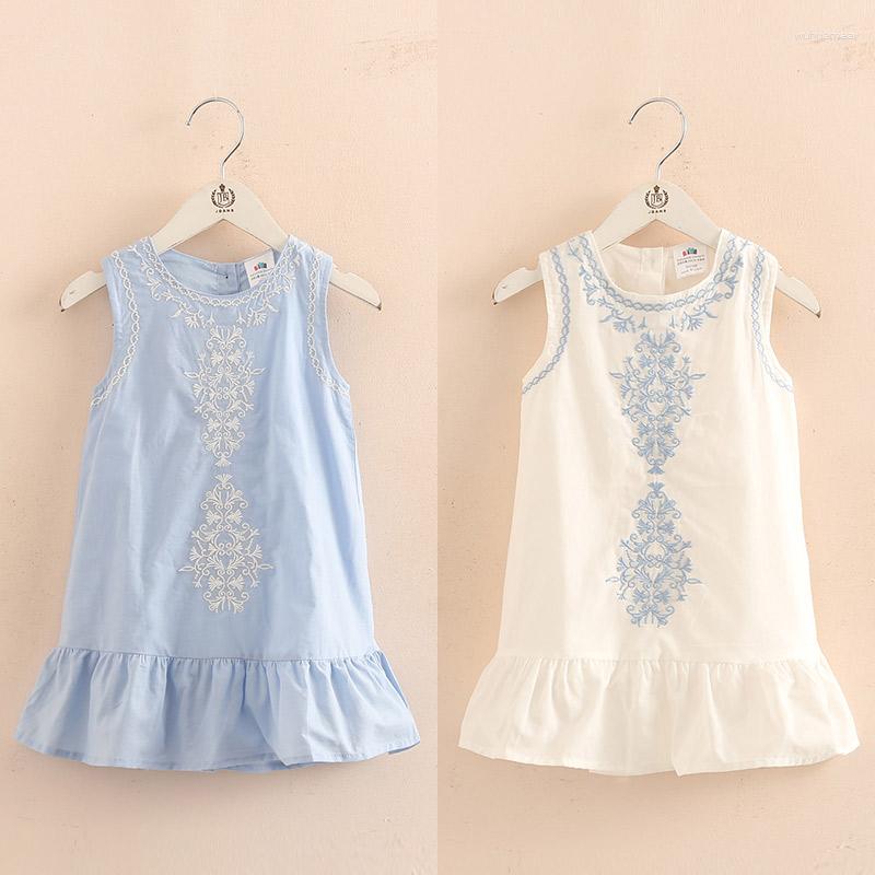 

Girl Dresses 2023 Summer 2-10 Years Old Brief Kids Lace Embroidery Flower Floral Sleeveless Flounce Vest Tank Sundress Girls Dress Cotton, Blue