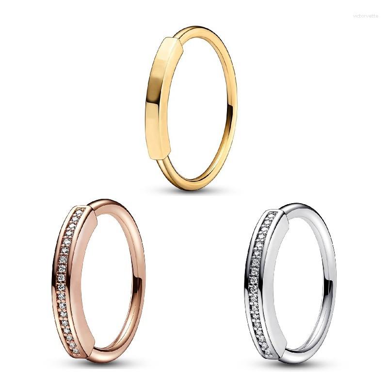 

Cluster Rings Authentic 925 Sterling Silver Sparkling Rose Gold Signature I-d With Crystal Ring For Women Wedding Party Fashion Jewelry