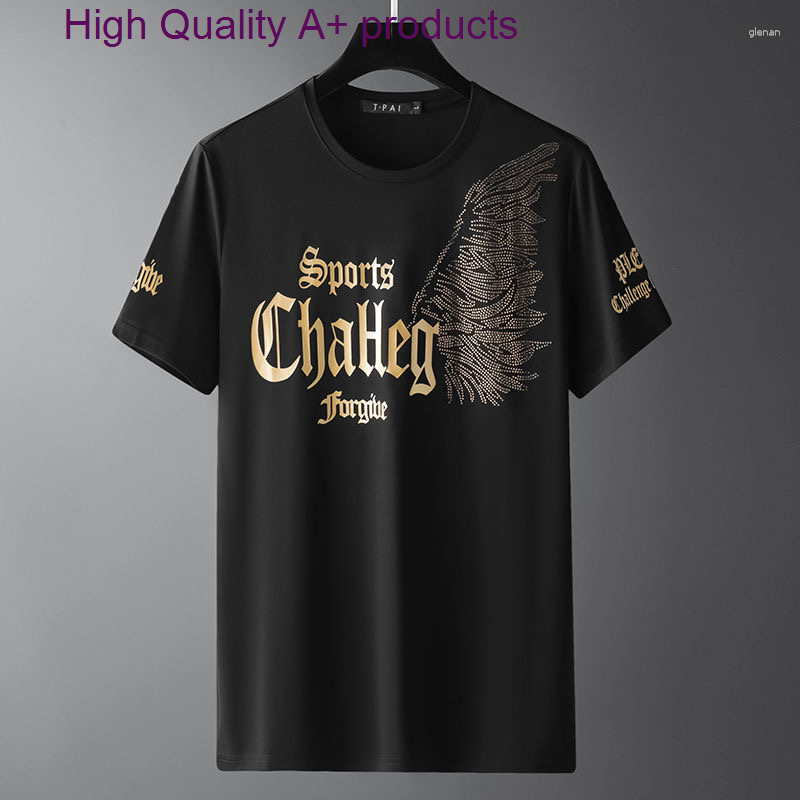 

Men's T Shirts European High-end Diamond Print Short Sleeve T-shirt Men's Round Neck 2023 Summer Ice Breathable Half Fashion Casual Top, Clothes