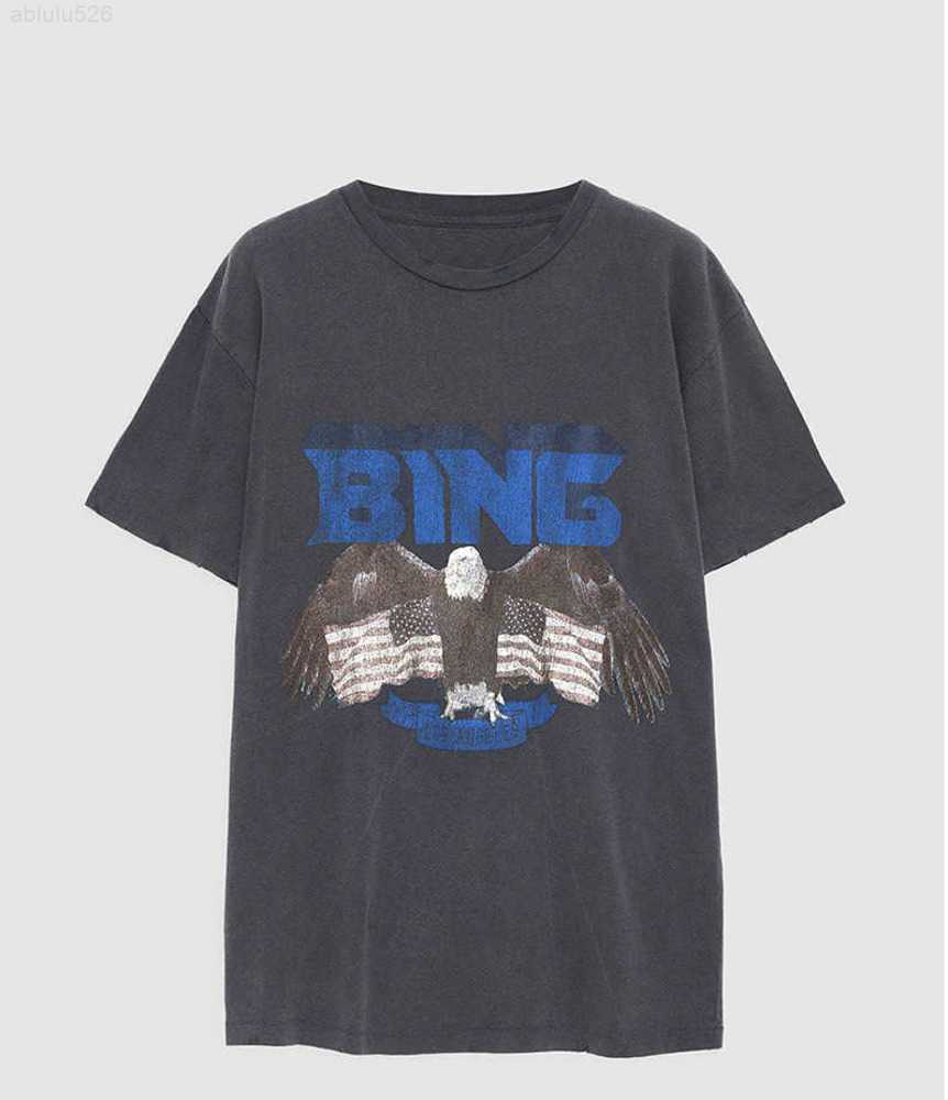 

2023ss Anine Bing Niche Eagle Letter Print t Shirt Vintage Stir fried Snowflake Women Designer Short-sleeved T shirt Cotton Summer Tees Tops ab, Dark gray