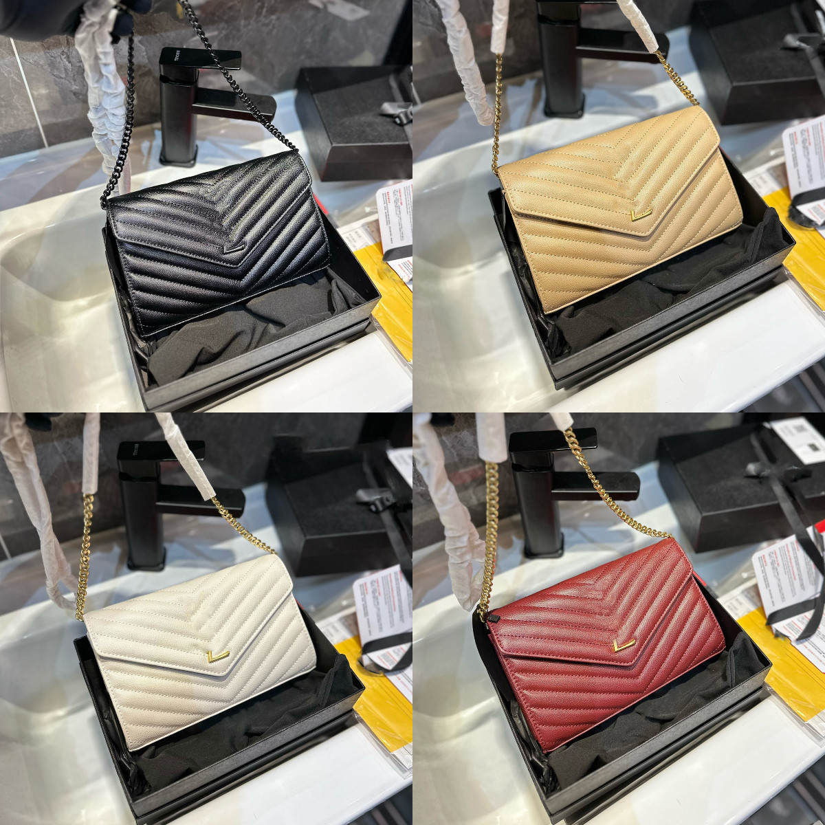 

Designer Bags Envelope Small Bag Embossed Leather Handbag Women Crossbody Chain Wallet Chain Bags Ladies Tote Shoulder Bag with Box