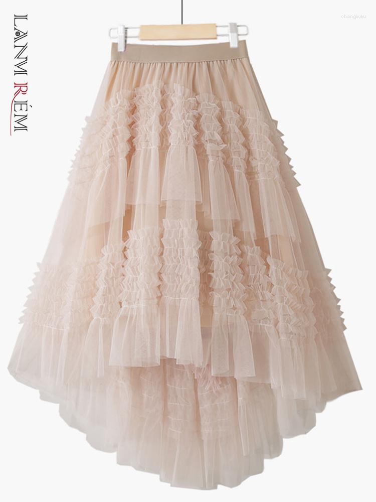 

Skirts Lace Irregular High Waist Vintage Solid Color Skirt Large Hem Splicing Mesh Female Wedding Party Clothing 2R9731, Black