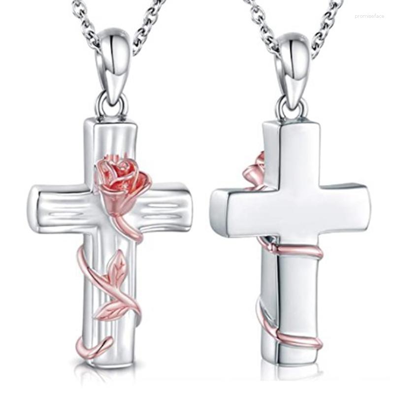 

Pendant Necklaces Cremation Jewelry Cross Urn Necklace For Ashes Rose Flower Ash Keepsake Gifts
